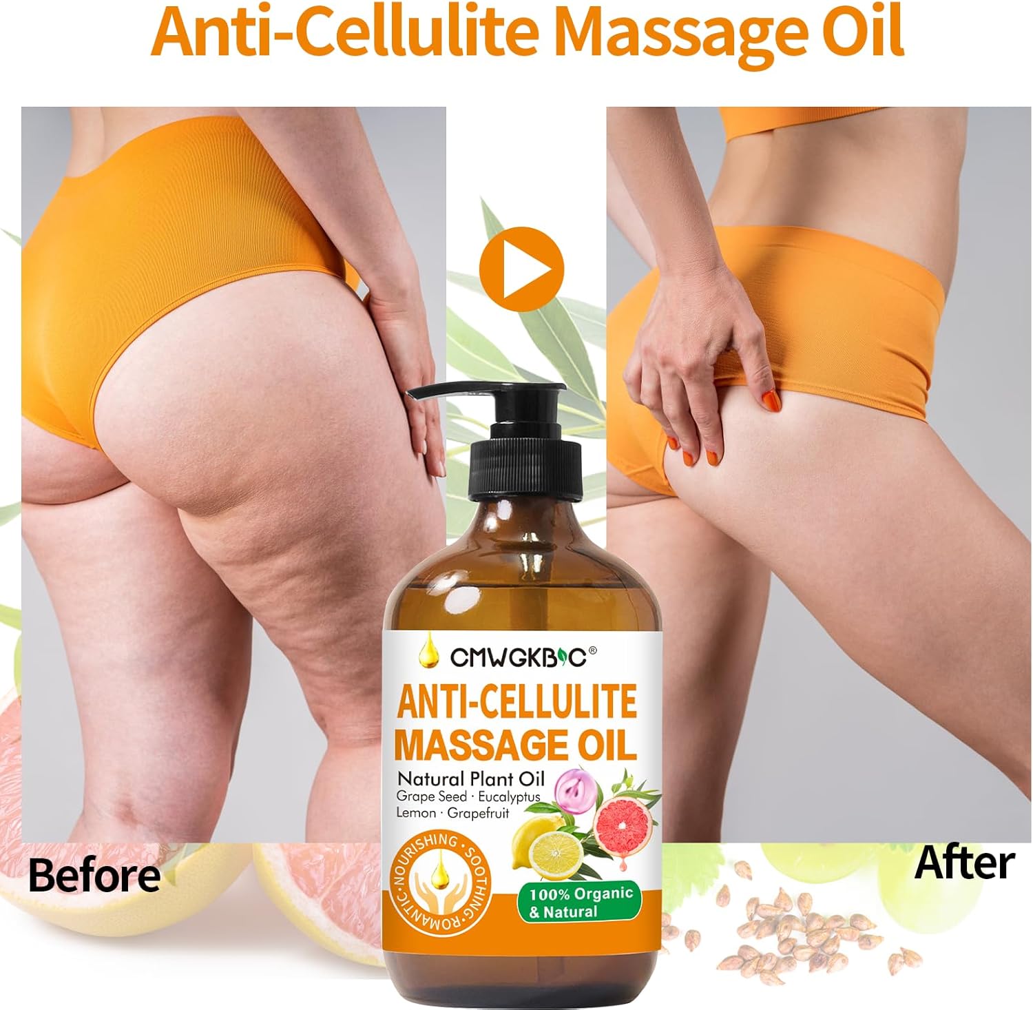 Anti Cellulite Oil Massage Oil for Massage Therapy,Body Oil for Skin Tightening & Cellulite Remover in Thighs and Butt,Cellulite Treatment Massage Oil,Assists with Firming,Toning & Moisturizes Skin-BrightBean Baby