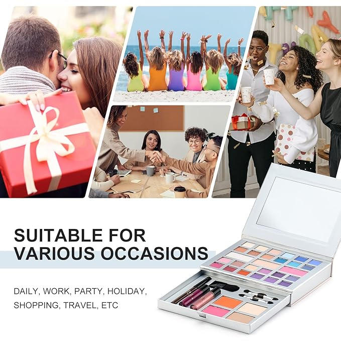 Color Nymph Makeup Kit for Teens, All in One Makeup Kit for Women Included 24 Colors of Matte Shimmer Eyeshadow, Highly Pigmented Lip Glosses, Eyeliner Pencil, Brushes, and Mirror-BrightBean Baby