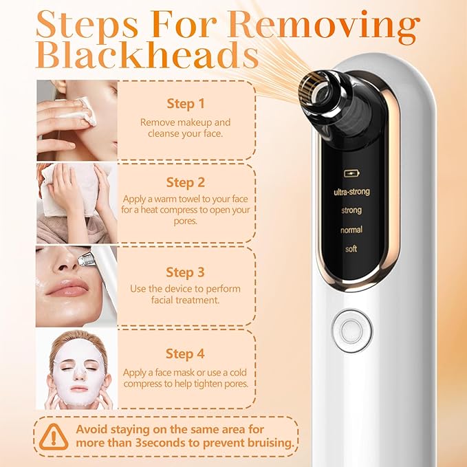 Yccu Blackhead Remover Vacuum Pore Extractor Black Head Remover for Face&Nose Blackhead Extractor Pore Vacuum Pimple Extractor Tool Pore Cleaner with USB Charge 4 Modes 5 Suction Heads for Women&Men-BrightBean Baby