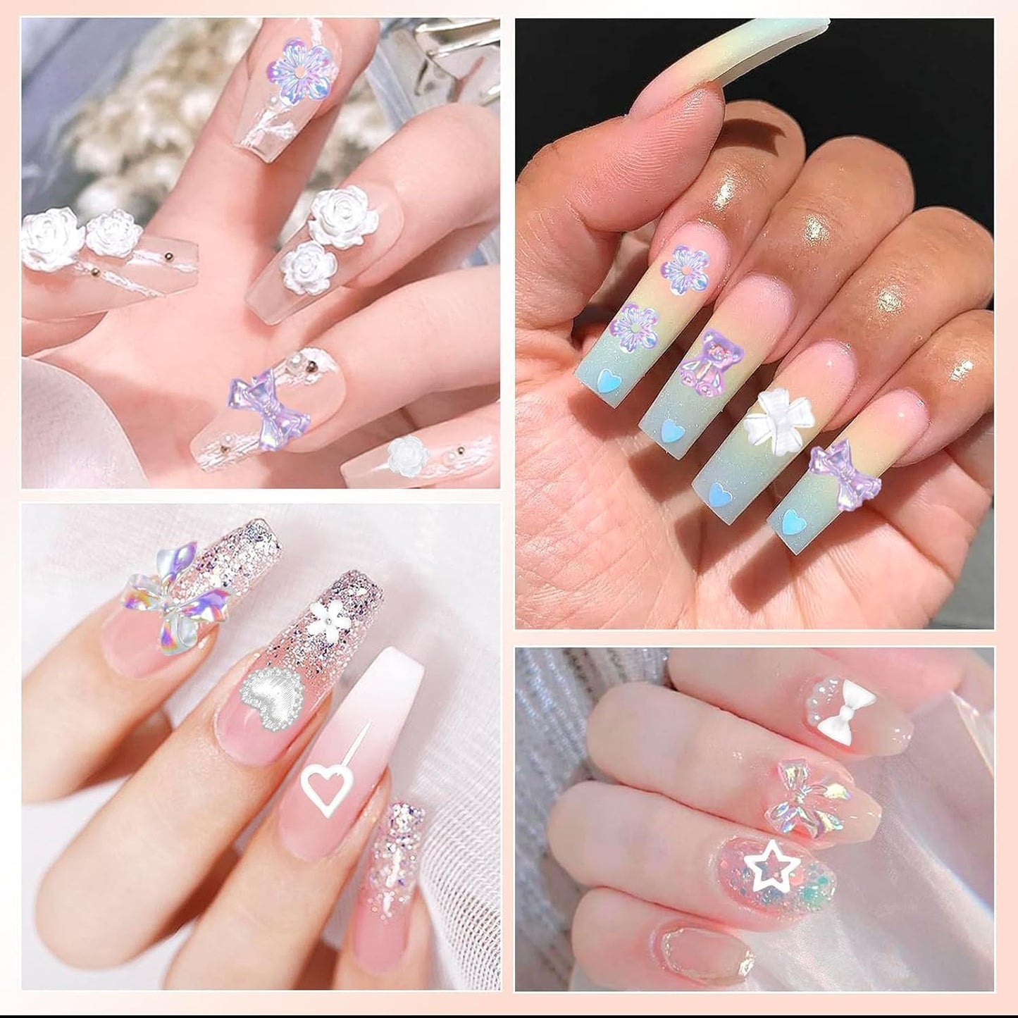 3D Nail Charms and Gems, Mix Flower Bow Heart Colorful Acrylic Nail Art Charms, Mix Nail Pearl Rhinestones and Caviar Beads for Nails, Cute Hollow Pearls Jewelry for Art Design DIY Crafts-BrightBean Baby