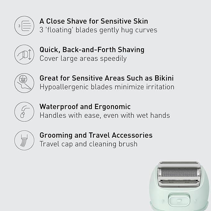 Panasonic Electric Razor for Women, Cordless 3-Blade Shaver with Pop-Up Trimmer, Wet Dry Operation - ES-AWL6AG (Mint)