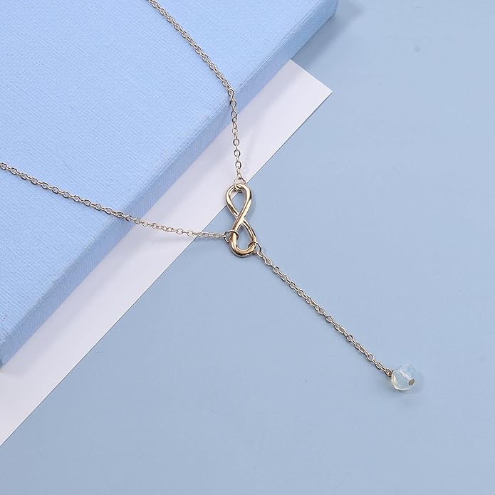 Boho Crystal Infinity Necklace Gold Y Necklace Minimalist Crystal Y Lariat Necklace Chain Jewelry for Women and Girls-BrightBean Baby