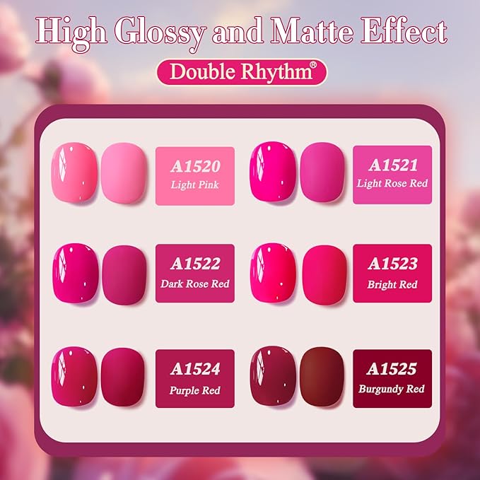 Double Rhythm 6 Pcs 15 ML Gel Polish Set Same Color Same Bottle Soak Off Gel Polish Kit Nail Art Manicure Salon DIY at Home for Women (Neon Light Pink Purple Burgundy Red-T6-8)-BrightBean Baby