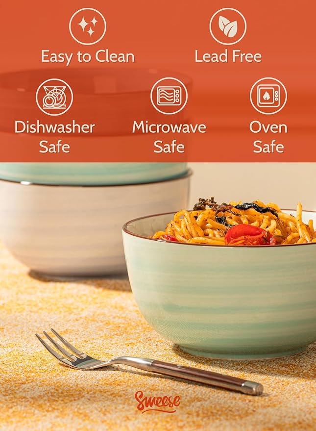 Sweese 20 Oz Porcelain Cereal Bowls - Set of 6, Multicolor, Lead-Free, for Soup, Salad, Rice Snacks, Kitchen Decor