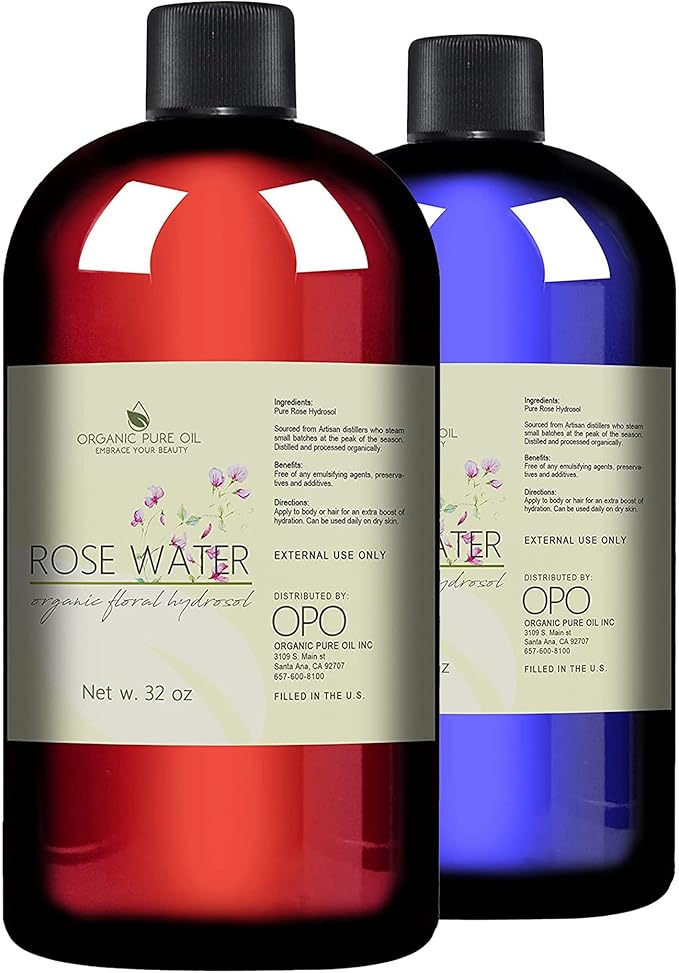 Rose Hydrosol Water - 32 oz - Pure Rose Hydrosol – Hydrating Face Toner Rose Water for Skin and Hair, Linen Spray for Sheets, Room Freshener, Body Spray by Organic Pure Oil - Packaging May Vary-BrightBean Baby