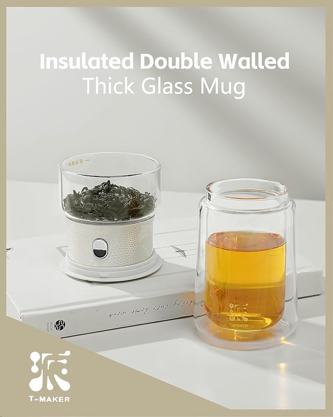 ZENS Cool Glass Teapot with Infuser, Smart One Touch Tea Maker for Loose Tea Diffusers with Insulated Mug and Portable Tea Kits, Enchanted Teapot Alternatives for Tea Lover Gifts