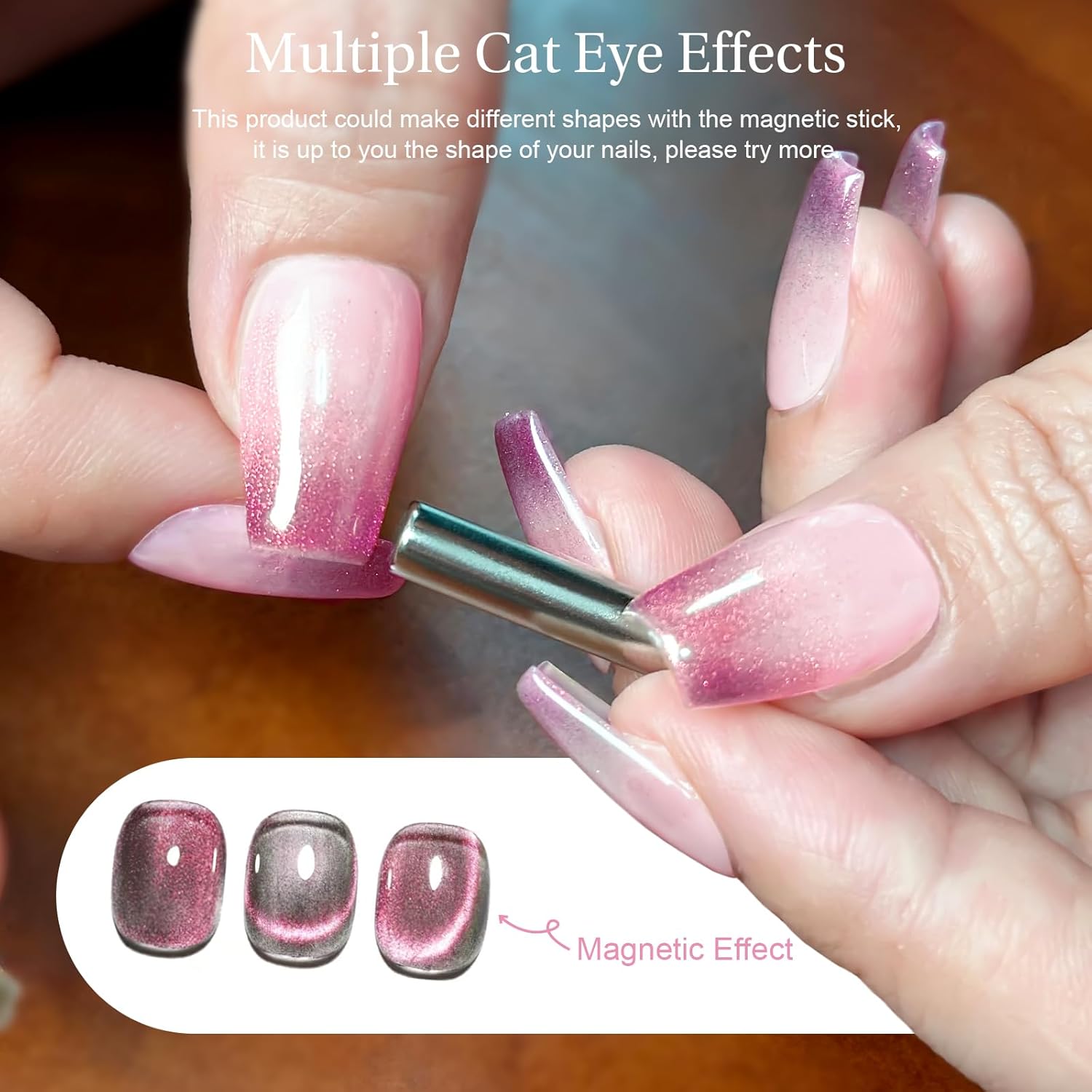 Cat Eye Gel Nail Polish with Magnet Stick, 15ml Glitter Holographic Nail Polish, Magnetic Effect Gel for Home DIY Manicure Gift, Exotic Berry-BrightBean Baby