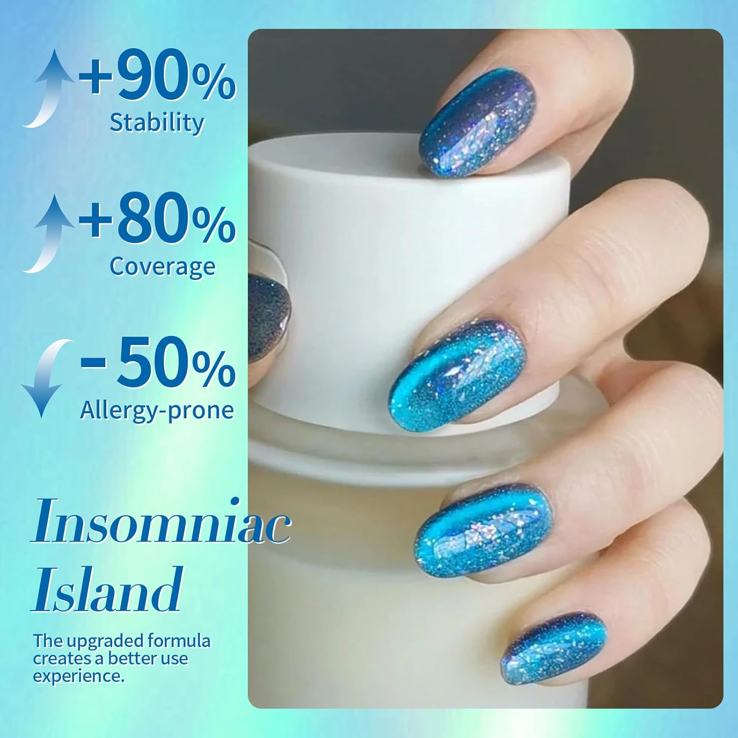 BORN PRETTY Blue Cat Magnetic Eye Gel Nail Polish Shimmer Glitter Holographic Aurora Blue Magnetic Gel Polish Nail Art Manicure DIY at Home 15ML-BrightBean Baby