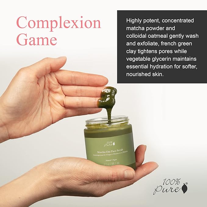 100% PURE Matcha Oat Face Scrub Facial for Glowy Radiant Skin Exfoliator & Pore Minimizer Natural Skincare for Women & Men, Vegan - 3 oz-BrightBean Baby
