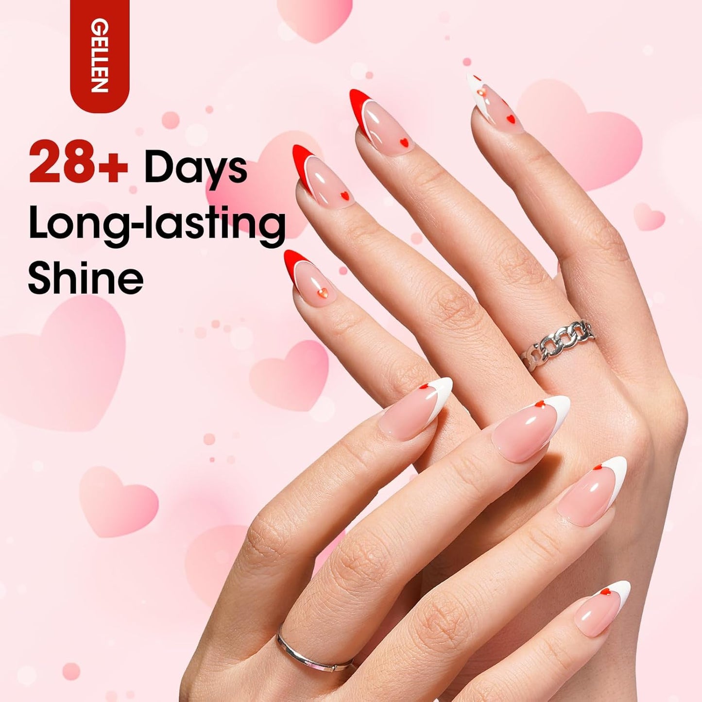 GELLEN Gel Nail Polish, 18ML Clear Nail Polish With Pink & Red Heart Shape, Valentine Gift for Her, Soak Off UV Gel Polish No Wipe, Glitter Gel Nail Polish with Stick DIY at Home-BrightBean Baby