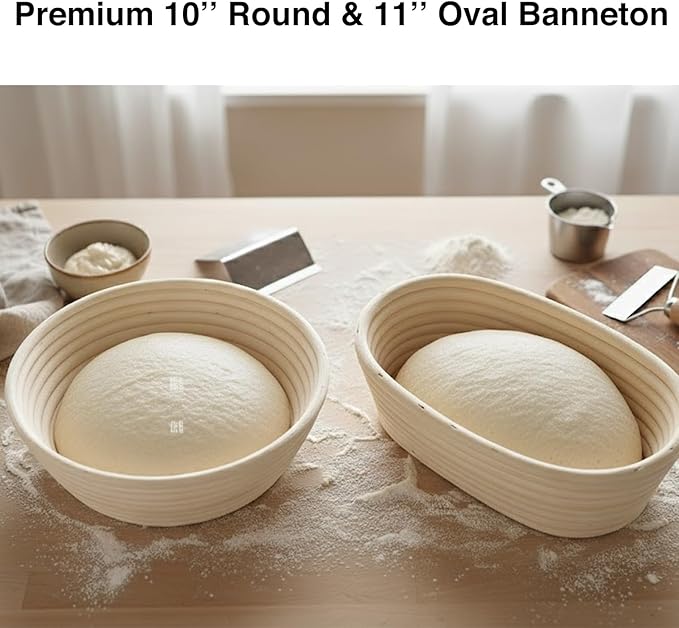 Personalized Sourdough Starter Kit with Personalized Sourdough Starter Jar, Round and Oval Banneton Bread Proofing Basket Set, Sourdough Baking Tools, Bread Making Supplies Gift for Bakers all