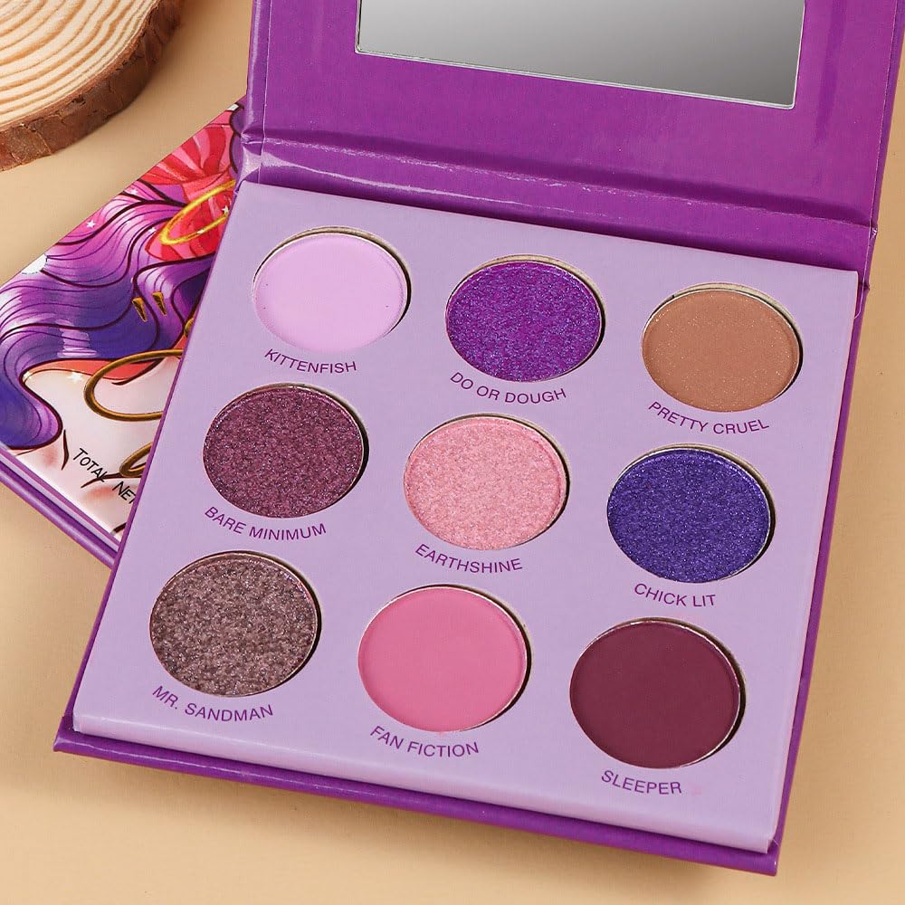 Purple Eyeshadow Palette with Mirror for Eye Makeup,16 Color Blue Green Pink Gold Colorful Matte Glitter Highly Pigmented Korean Natural Rainbow Eye Shadow palette,Blendable-01-BrightBean Baby