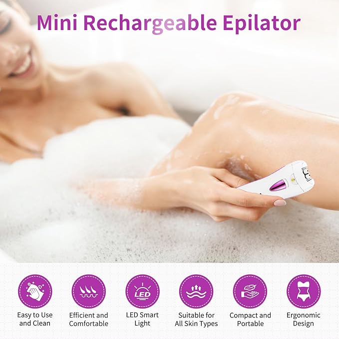 Smooth Glide Epilators Hair Removal for Women, Rechargeable Epilator, Portable Glamorous Skin Epilator for Women Face with LED Light, Hair Removal Device for Armpits/Bikini Line/Chin/Arms/Legs-BrightBean Baby