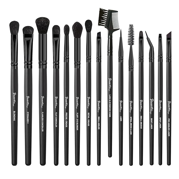 Bueart Design 15Pcs Professional Eyeshadow Brush Set For Eye makeup Blending,Brow grooming,Concealing,eyeshader, With premium ultra soft synthetic vegan Hair-BrightBean Baby
