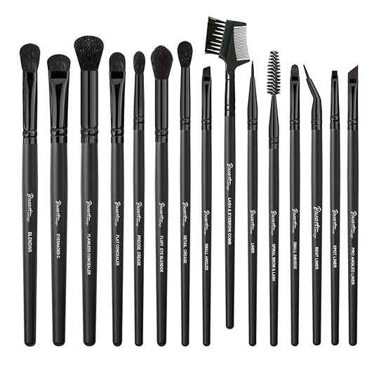 Bueart Design 15Pcs Professional Eyeshadow Brush Set For Eye makeup Blending,Brow grooming,Concealing,eyeshader, With premium ultra soft synthetic vegan Hair-BrightBean Baby