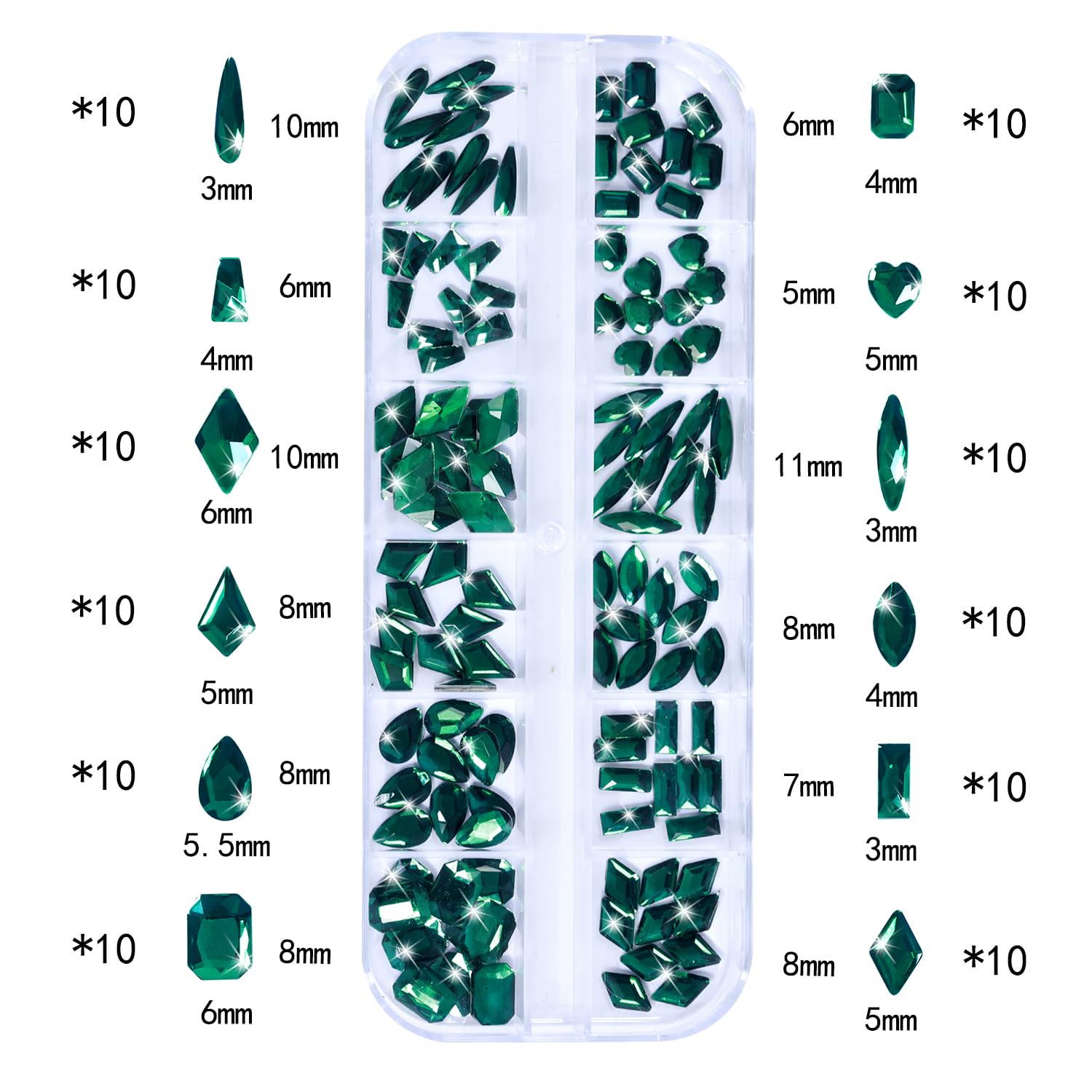 HNUIX Nail Rhinestones - 3D Multi Shape Size, Emerald Green Nail Gems, Flat Back, with Kit, for Nail Art, DIY Decorations-BrightBean Baby