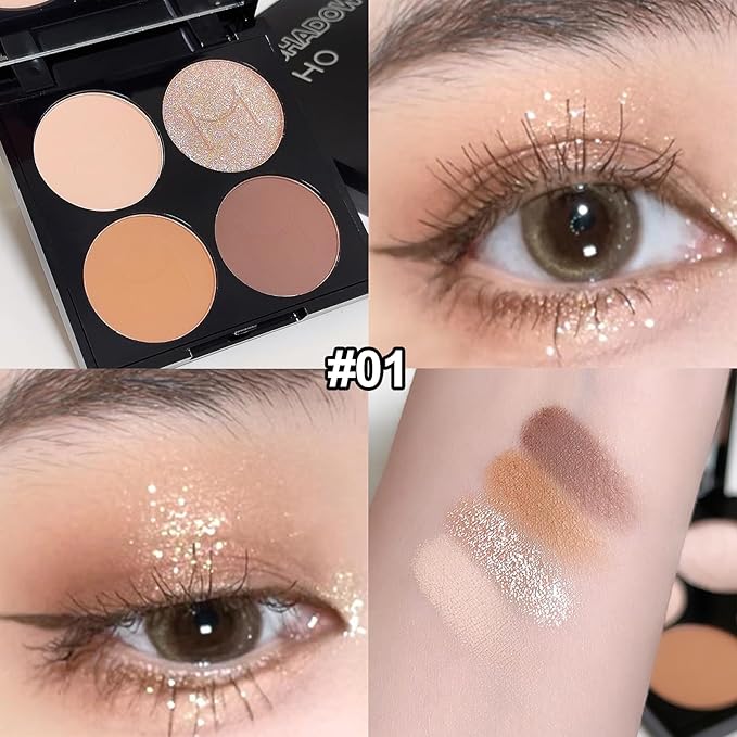Erinde Quads Matte Eye Shadow Powder Makeup Palette, Nude Neutral Brown Matte Shimmer Eyeshadow, Long Wearing Waterproof Everyday Eye Makeup, sombras de ojos, with Built-In Mirror, 01-BrightBean Baby