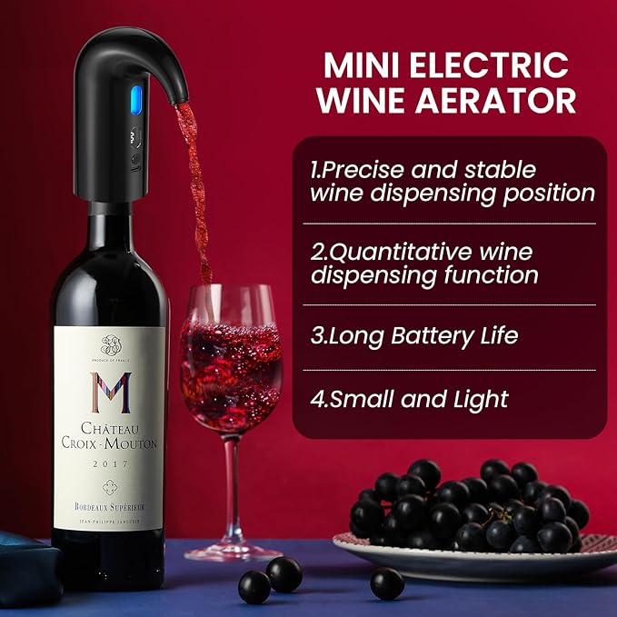 3-in-1 Electric Wine Aerator, Decanter & Dispenser Set – USB Rechargeable Automatic Wine Pourer, Ideal Gift for Wine Lovers