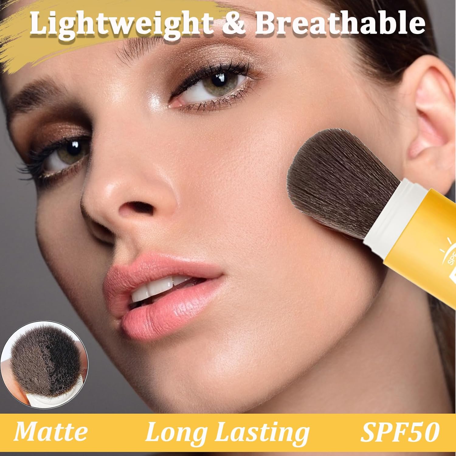 Mineral Sunscreen Setting Powder SPF 50, Sunscreen Powder for Face & Scalp, TranslucentSunscreenPowder with Brush, Oil Control Natural Matte Finish LoosePowder, Lasting Lightweight Breathable-BrightBean Baby