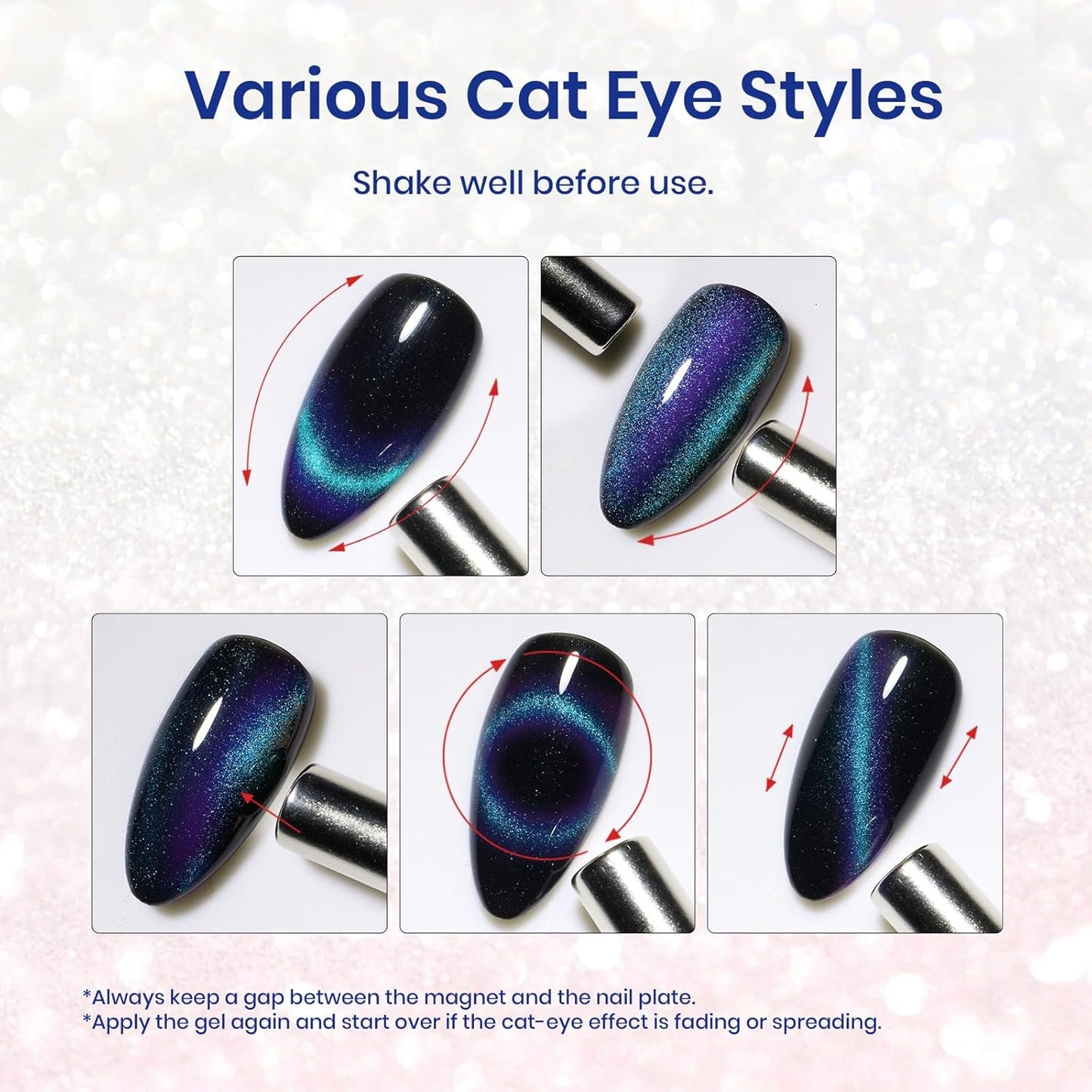 Beetles Blue Cat Eye Gel Nail Polish - 15ML Glitter Blue Chameleon Sparkle Holographic Nail Polish with Magnet Translucent Mystical Aura Gel Soak Off UV LED Nail Lamp Nail Art Manicure Salon DIY Home-BrightBean Baby