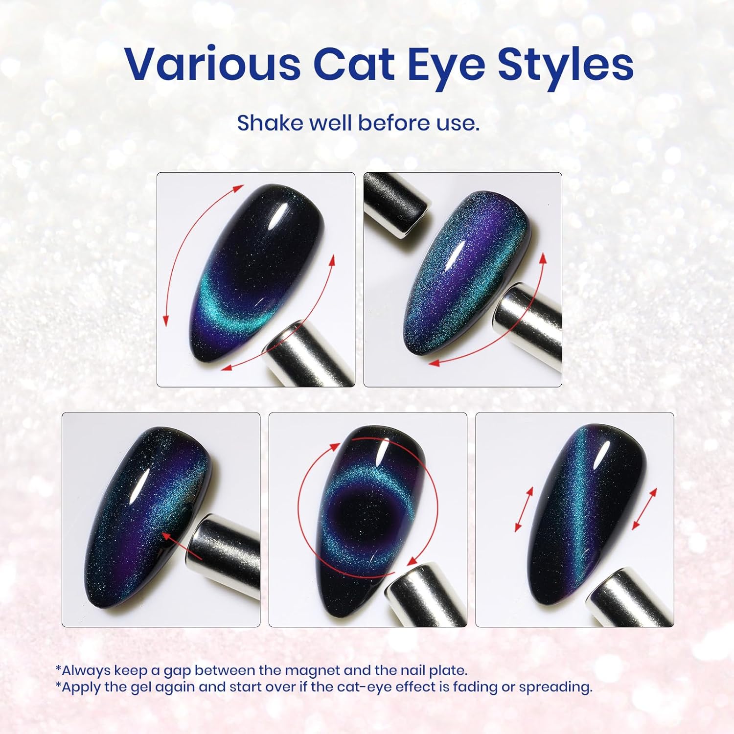 Beetles Blue Cat Eye Gel Nail Polish - 15ML Glitter Blue Chameleon Sparkle Holographic Nail Polish with Magnet Translucent Mystical Aura Gel Soak Off UV LED Nail Lamp Nail Art Manicure Salon DIY Home-BrightBean Baby