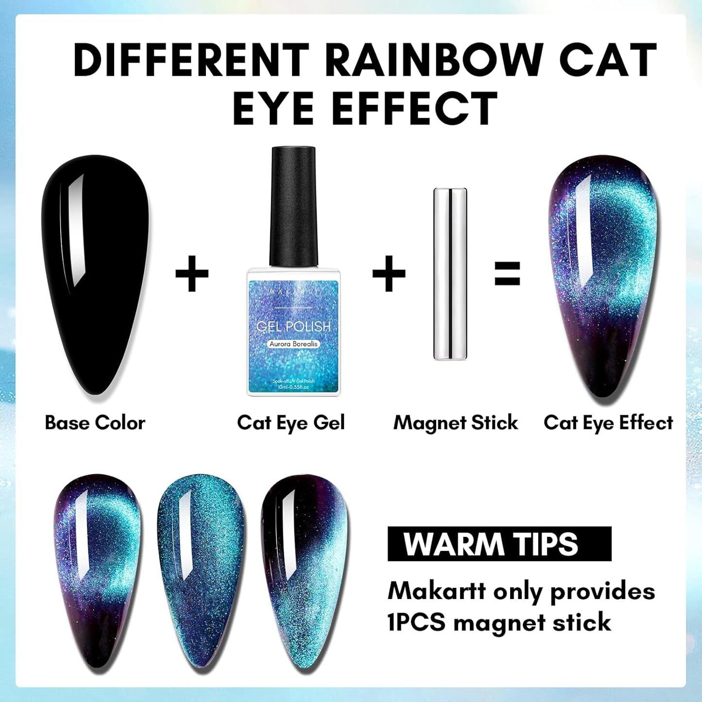 Makartt Blue Cat Eye Gel Nail Polish: Magnetic Glitter Gel Polish Soak-Off UV/LED with Aurora Effect, Long-Lasting Black Hole Shine, Comes with Magnet Stick Salon Home Nail Art 10ml-BrightBean Baby