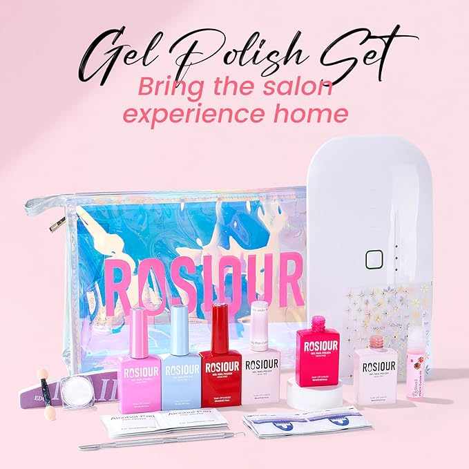 Jelly Gel Nail Polish Kit with U V Light, Hema-Free Milky Nude Sheer White Pink Gliter Gel Polish Set with Base & Top Coat Chrome Nail Powder, 4 Colors Mini Salon Nail Art Starter Gift for Women Girl-BrightBean Baby