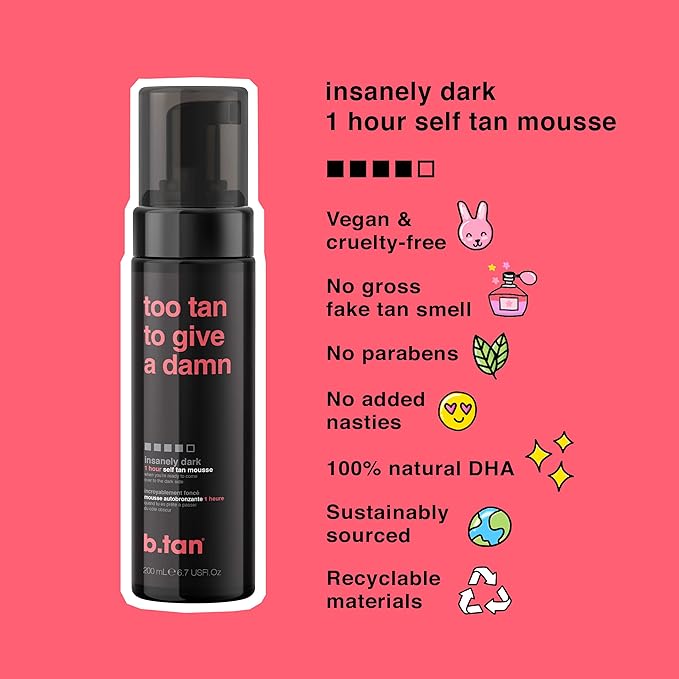 b.tan Ultra Dark Self Tanner Mousse | Too Tan - Best, 1 Hour Express Sunless Tanning Foam, Gold Bronzing Glow, No Fake Tan Smell, Face & Body, Vegan, Cruelty & Paraben Free, 6.7 Fl Oz-BrightBean Baby