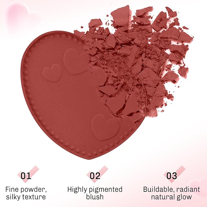 Boobeen Powder Blush Matte Pressed Blush Palette, Highly Pigmented Cream Pink Blusher for Cheeks, Blusher Compact Powder Makeup Lightweight Easily Blends, Single Color Rouge Powder-BrightBean Baby