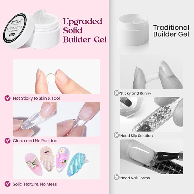 MIZHSE Solid Builder Gel for nails, 3 Colors Sculpting Gel for Nails, Clear White Pink Non-Sticky Hand 3D Nail Art Building Carving Modeling Hard Nail Extension Manicure Salon Home DIY Gift-BrightBean Baby