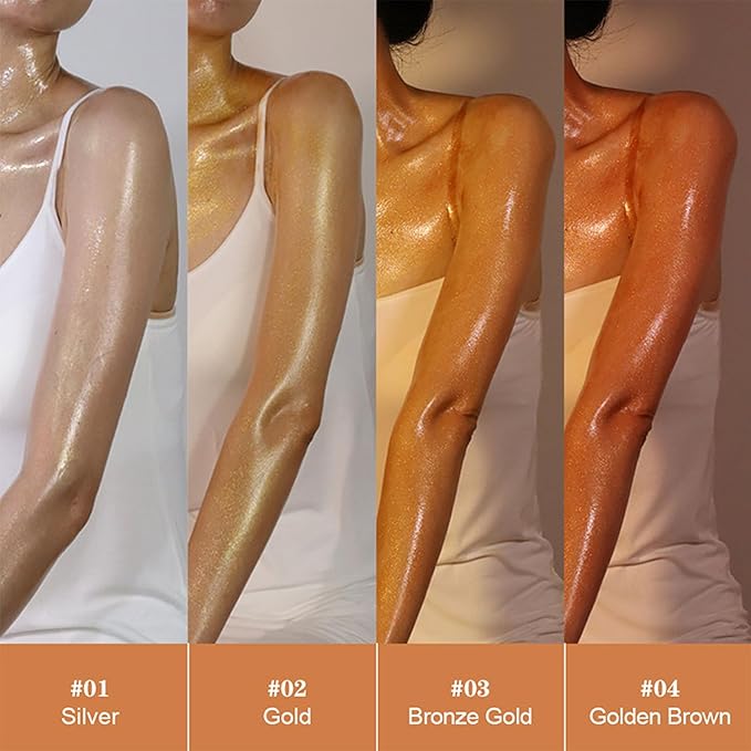 Shimmer Body Oil, Highlighter Makeup Smooth Glitter Glow Liquid Foundation for Face & Body,Liquid Illuminator Body Shimmer Lotion for Women (4# Golden Brown)-BrightBean Baby