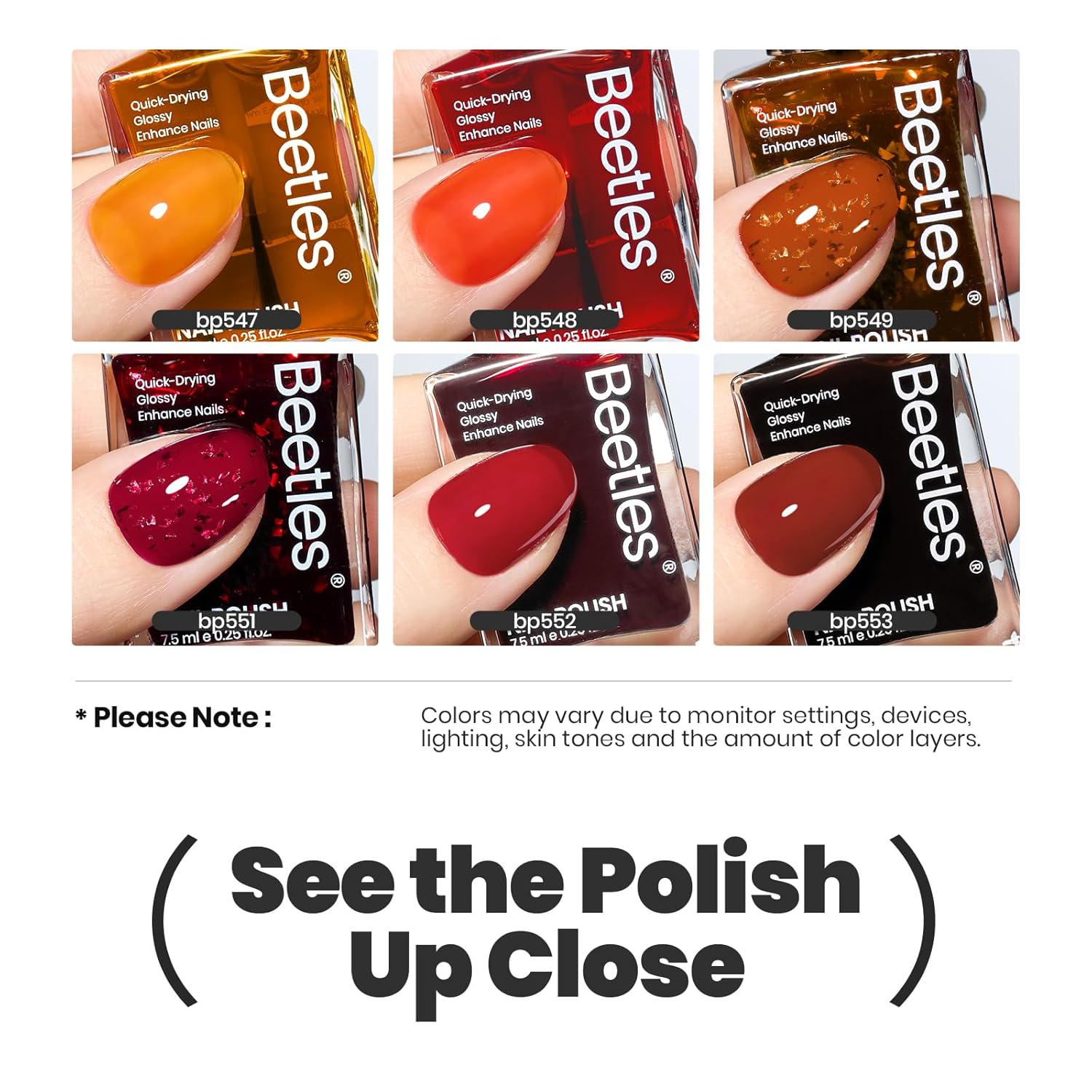 Beetles Fall Nail Polish Set - Golden Harvest 6 Colors Quick Drying Long-Lasting Burgundy Red Orange Jelly Glitter Nail Polish for DIY At-Home Manicure Gift for Women-BrightBean Baby