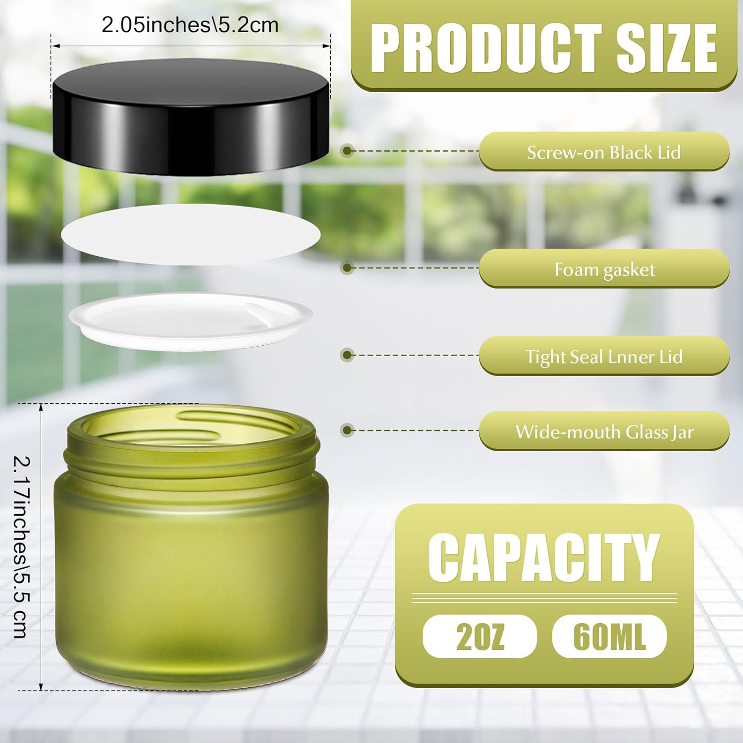 Domensi 48 Pcs 2 oz Glass Jars with Lids Travel Size Round Leakproof Empty Cosmetic Jars with Inner Liners Lid for Storing Makeup Lotions Face Cream Ointments Candle DIY Making (Pea Green)-BrightBean Baby