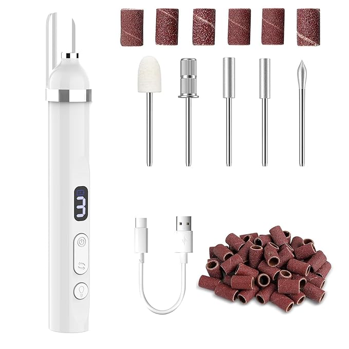 Electric Nail Drill, Cordless Drill, Portable Nail File Kit for Thick Toenails, Nail Dril Machine Professional Manicure Pedicure for Hand Natural Nails Care (White)-BrightBean Baby