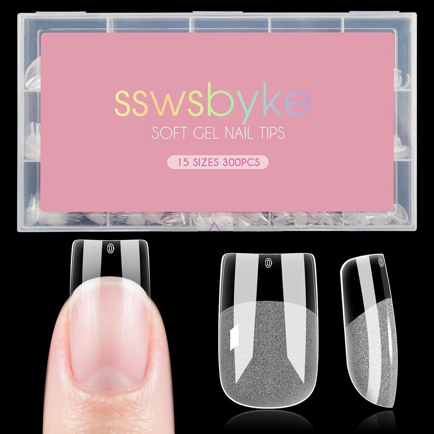 Short Square Nail Tips, SSWSBYKE 300pcs Soft Gel Nail Tips for Full Cover Pre-Shaped Acrylic Fake Nails Tips 15 Sizes Half Matte Press On Nails for Extension Home DIY Salon-BrightBean Baby