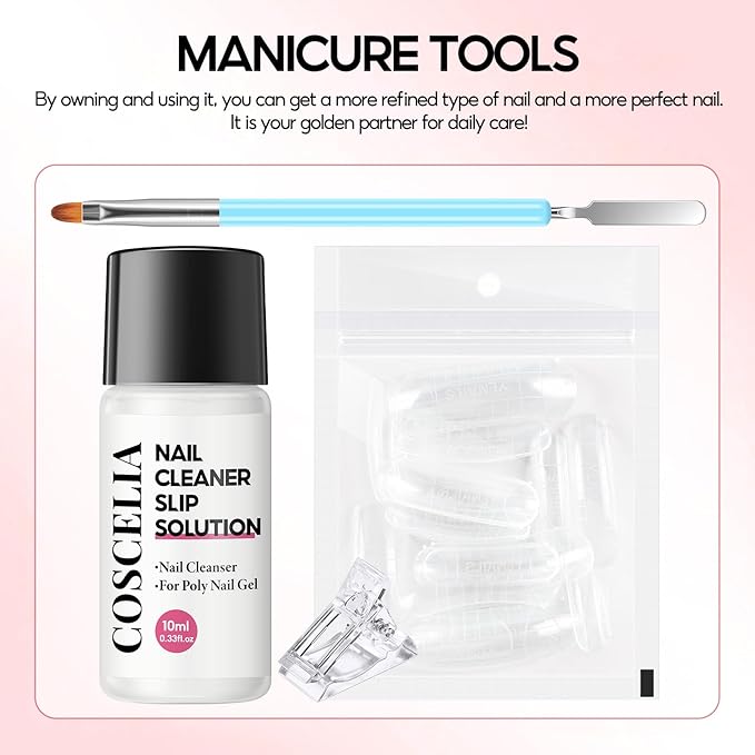 COSCELIA Poly Nail Gel Kit Starter Kit with U V Lamp 3PC Coscelia Poly Extension Gel for Beginners Clear Pink White Nail Art Quick Building Gel Manicure Kits Gift for Women DIY at Home-BrightBean Baby