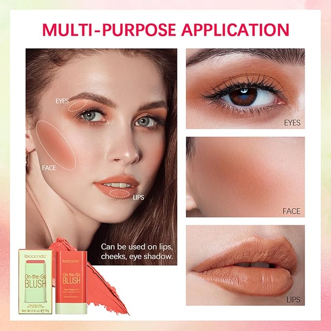 Multi-Use Makeup Blush Stick, Cream Blush Stick, Tinted Solid Moisturizer Stick for Cheek & Eyes & Lips, Waterproof Natural Nude Makeup, Suitable for All Skin (1#Shy Pink)-BrightBean Baby