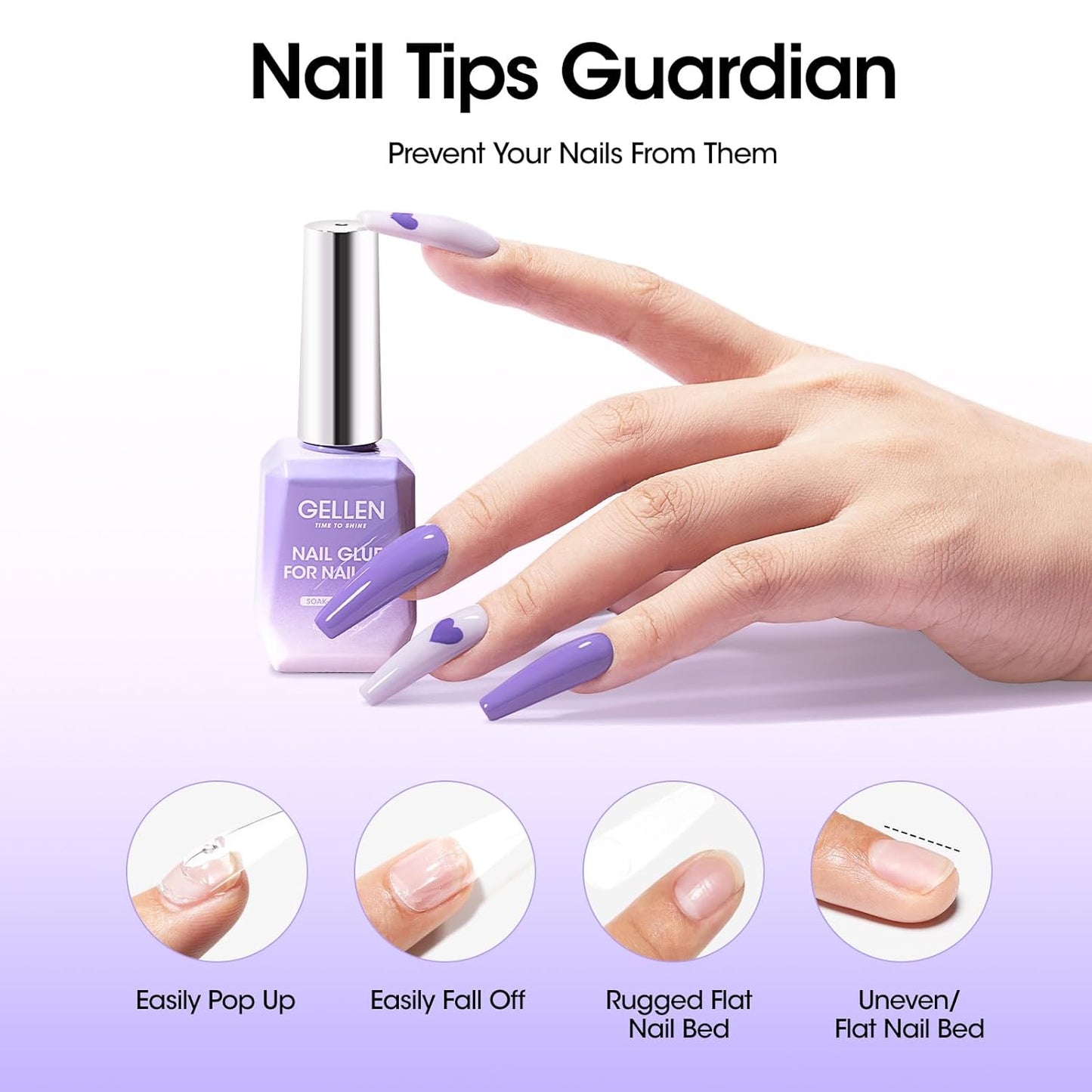 Gellen 4 in 1 Nail Glue Gel and No Wipe Gel Top Coat for False Nail Tips & Acrylic Nails & Clear Press on Nails, 18ML Long Lasting Nail Gel Kit, Home Salon Manicure Set-BrightBean Baby