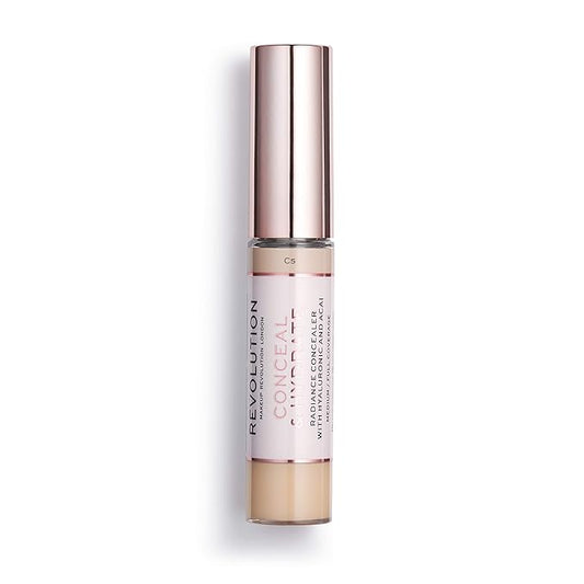 Makeup Revolution Conceal and Hydrate Concealer, Full Coverage & Matte Finish, C5 for Light Skin Tones, Vegan & Cruelty-Free, 0.7 Fl Oz-BrightBean Baby