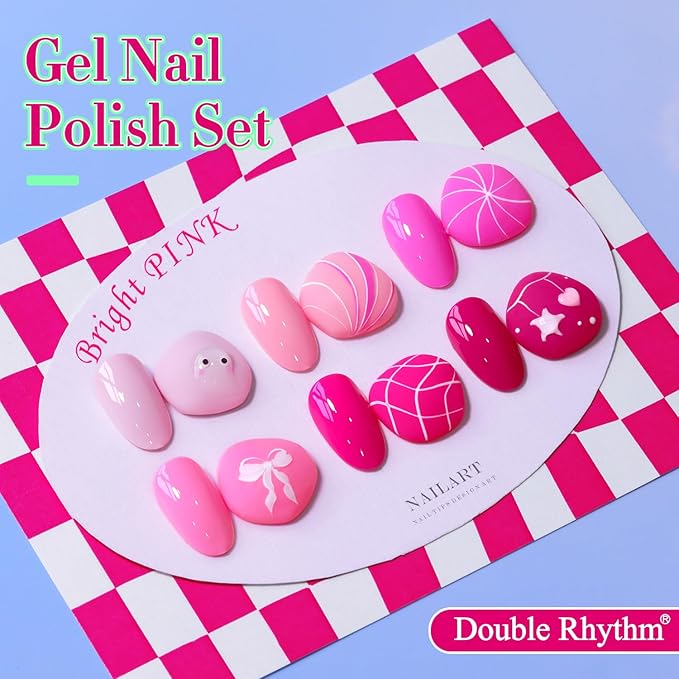 Double Rhythm 6 Pcs 15 ML Gel Polish Set Same Color Same Bottle Soak Off Gel Polish Kit Nail Art Manicure Salon DIY at Home for Women (Bright Neon Light Pink Purple-T6-13)-BrightBean Baby