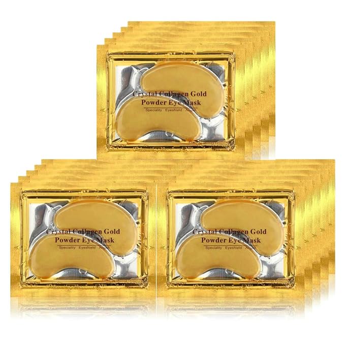 24K Gold Crystal Collagen Under Eye Mask, Anti Aging Hyaluronic Acid Under Eye Patches for Moisturizing & Reducing Dark Circles (15 Pairs)-BrightBean Baby