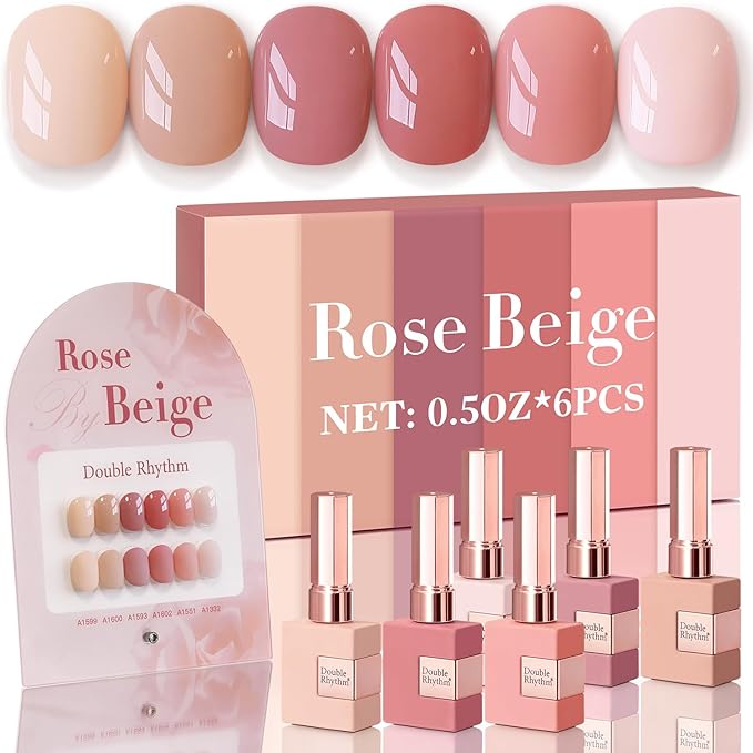 Double Rhythm 6 Pcs 15 ML Gel Polish Set Same Color Same Bottle Soak Off Gel Polish Kit Nail Art Manicure Salon DIY at Home for Women (Rose Beige Nude Cream Rose Coral-T6-20)-BrightBean Baby