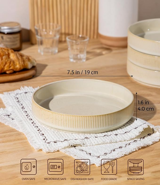 theterra 7.5'' Ceramic Pasta Bowls, Salad Bowls Set of 4, Stoneware Serving Bowls for Fruits, Noodle, Dinner, House-warming Wedding Present, Cappuccino