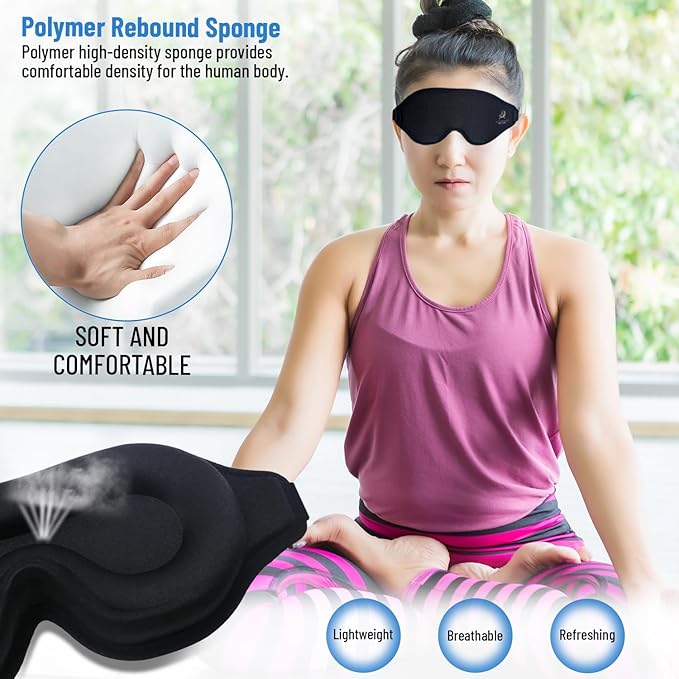 3D Sleep Mask for Men Women | 100% Blackout, Zero Eye Pressure, Breathable Material | Comfortable Night Blindfold for Sleeping, Travel and Meditation (Black)-BrightBean Baby