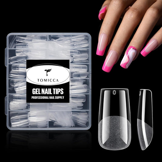 TOMICCA Medium Square Nail Tips Acrylic Nails 240Pcs Acrylic Nail Kit Pre-shape Full Cover Clear Nails Gel Nail Tips for Extension Nail Home DIY, 12 Sizes-BrightBean Baby