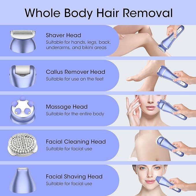 Epilator for Women, 7 in 1 Hair Removal for Women, Body Shaver, Bikini Trimmer, Face Razor, Facial Brush, Face Massage, Foot Callus Remover, IPX7 Waterproof Electric Shavers, Ideal Female Gift-BrightBean Baby
