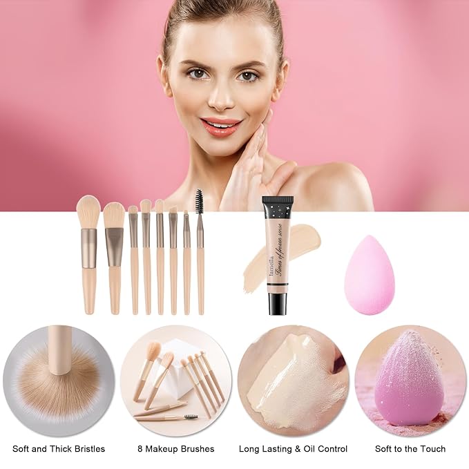 Makeup Kit for Teens Girls, Makeup Present Set for Women, Makeup Full Kit for Beginners, Mini Makeup Bundle Include 7 Latte colors Matte & Shimmer Pigmented Eyeshadow Palette, Eyebrow Powder-BrightBean Baby