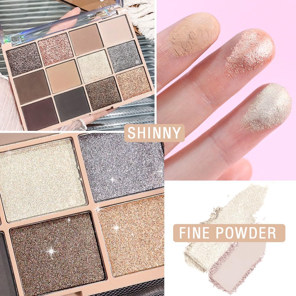 Neutral Smokey Eye Shadow Palette,Nude Silver Gray Black Cream Eyeshadow Palette,Make Up Pallets for Women Natural Eyeshadow for Eyes Long Lasting Naturing-Looking-BrightBean Baby