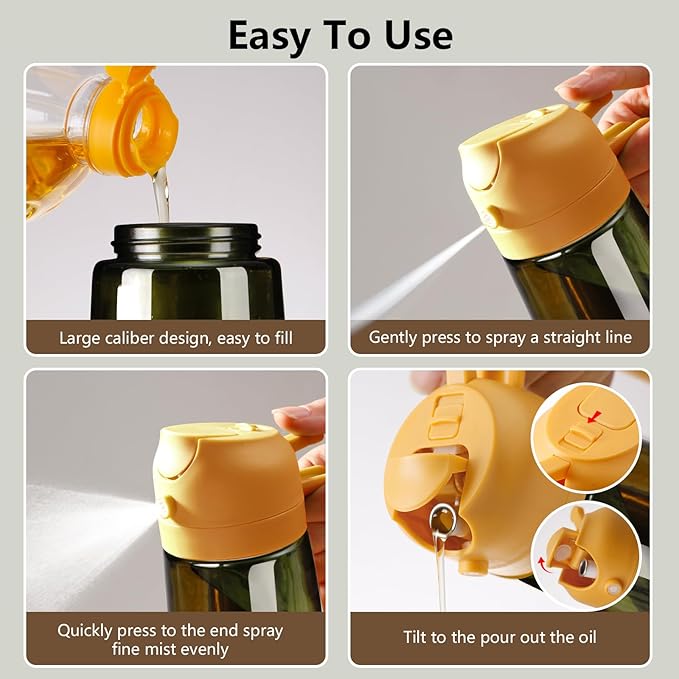 Olive Oil Dispenser and Oil Sprayer – 16oz/470ml Glass Light-Proof Oil Pourer for Kitchen, Air Fryer, Cooking, Salad, and BBQ