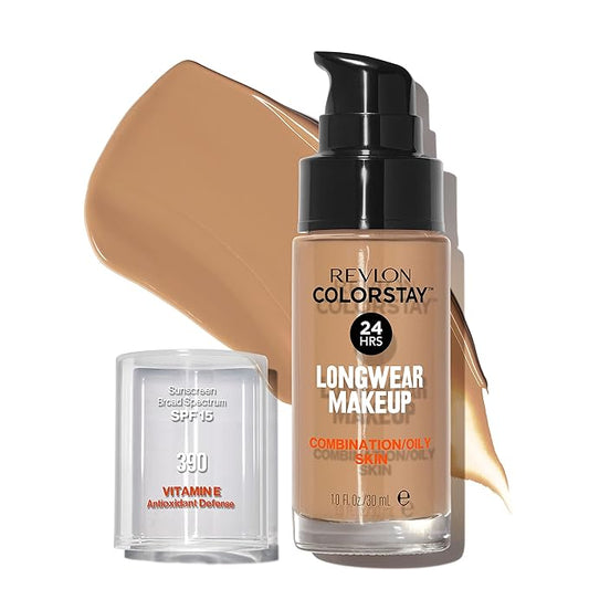 Revlon Liquid Foundation, ColorStay Face Makeup for Combination & Oily Skin, SPF 15, Medium-Full Coverage with Matte Finish, Rich Maple (390), 1.0 oz-BrightBean Baby